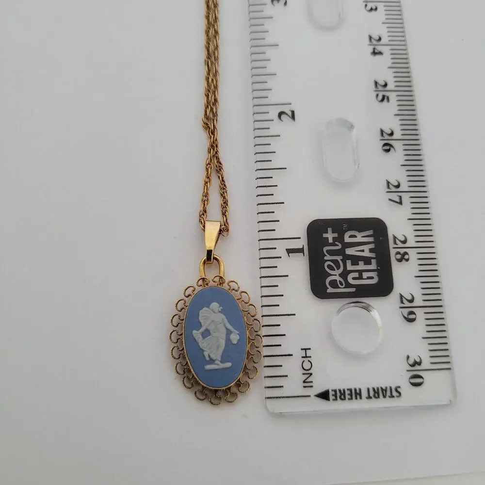 Vintage Pedant Necklace Cameo Fairy Winged Muse Wedgewood‎ Blue 18